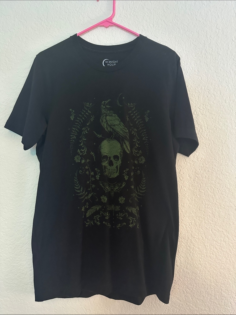 Midnight Hour Black Graphic Tee with Skull & Raven Motif